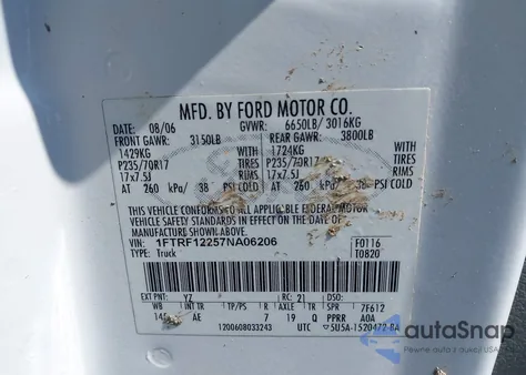 2007 Ford F-150 Stx/Xl/Xlt z USA, uszkodzony, nr VIN 1FTRF12257NA06206